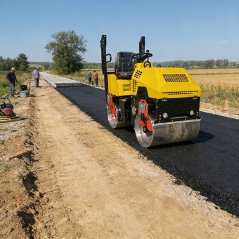 Heavy Equipment In Construction - Jednobębnowy wałek drogowy wibracyjny, maszyna do
